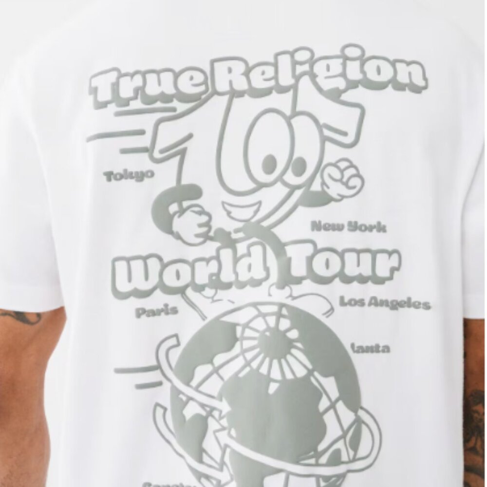 TRUE RELIGION - SHOEY GLOBE PUFF PRINT TEE - SIZE L